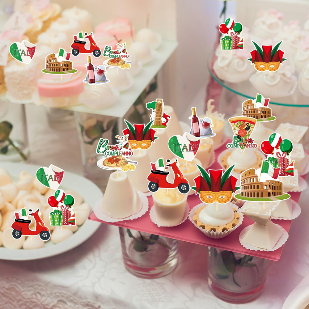 Deorfuy Italian Motif toppers blend classic elements for themed desserts.
