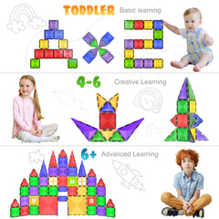 Desire Deluxe magnetic tiles tower build showing tall stacking and stable construction.