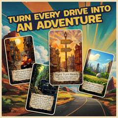 Destination Unknown driving prompt cards fanned encourage easy, screen-free road play