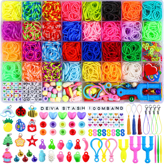 DEVA STASH 2800+ loom bands in a rainbow palette for kids crafts