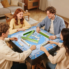 DEVPNR Mahjong Mat showing printed rules for quick game reference