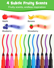 D-FantiX fruity scents marker set with strawberry, apple, blueberry, and banana