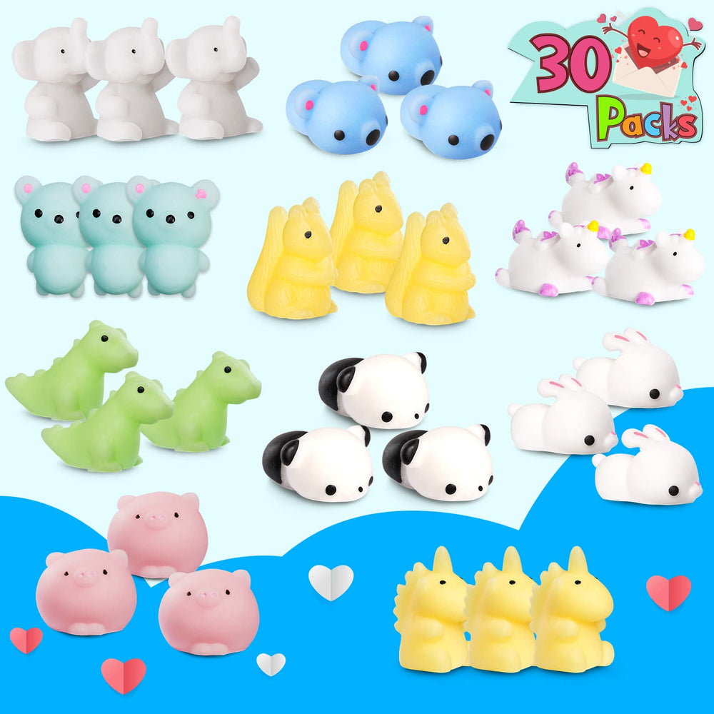 DG-Direct mochi squishy toys arranged with cards for classroom prizes