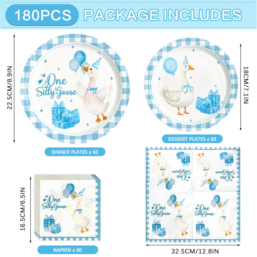 Dhnvcud One Silly Goose dessert plates with charming blue goose accents.