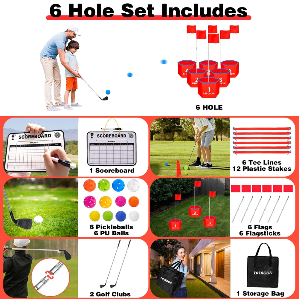 DHXGON Backyard Golf Game foldable holes enable quick, versatile setup.