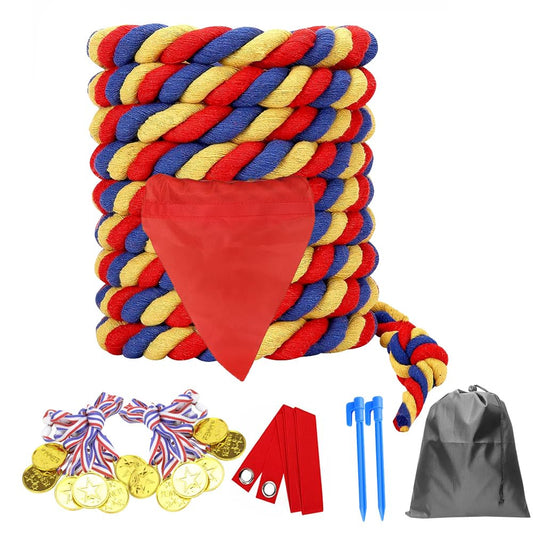 DHXGON tug of war rope 40ft with centre pennant ready for quick play.