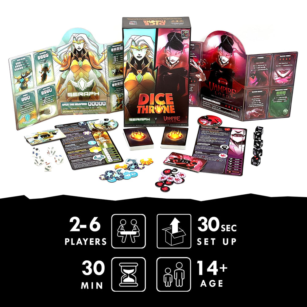 Dice Throne Seraph vs Vampire Lord rulebook with full color visuals.
