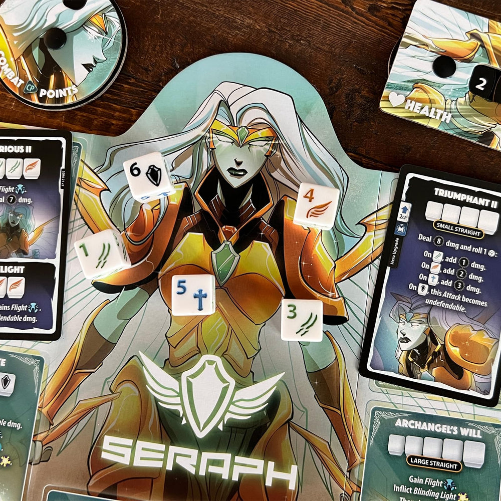 Dice Throne Seraph vs Vampire Lord ultimate attacks dice for dramatic turns.