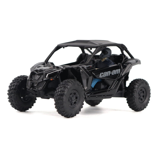 Diecast Masters BRP Maverick X3 front view in triple black, ideal for display.