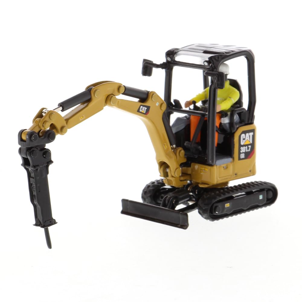 Diecast Masters CAT 301.7 CR shows 360-degree rotation undercarriage for dynamic posing.