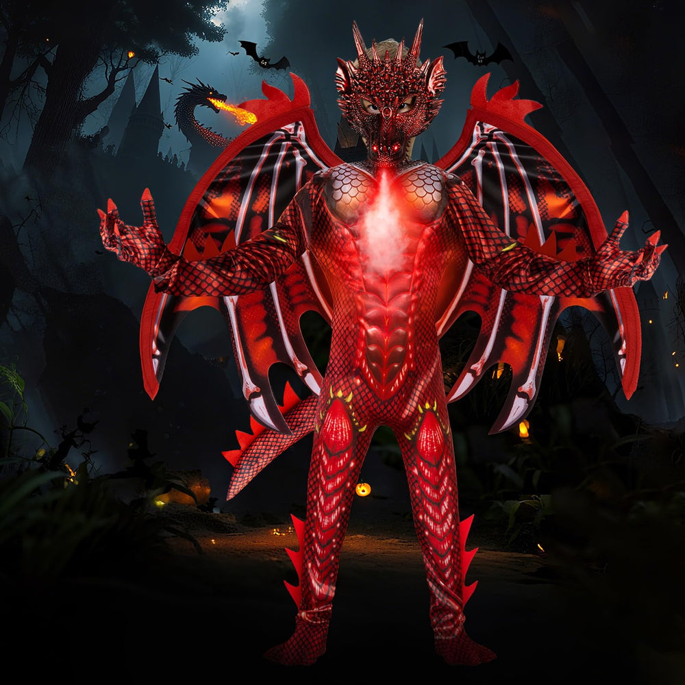 Digi dragon costume hook-and-loop closures support self-dressing for kids.