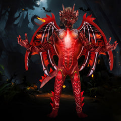 Digi dragon costume hook-and-loop closures support self-dressing for kids.