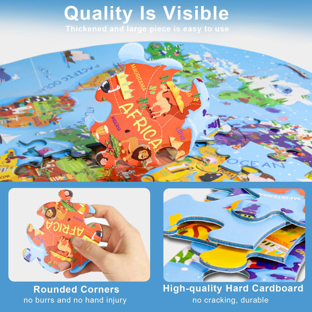 DIGOBAY wooden-like cardboard puzzle map finished with vibrant, eye-friendly imagery.