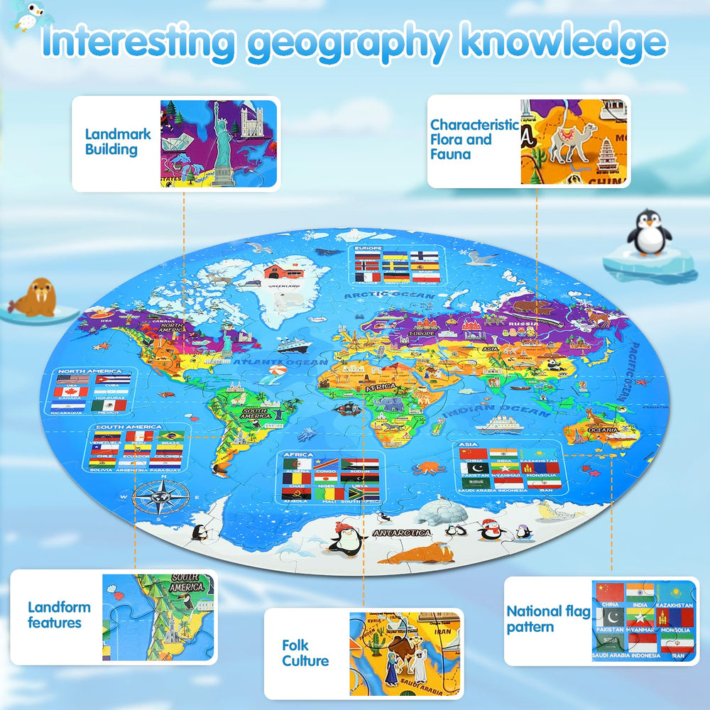 DIGOBAY Glow Map Puzzle kid-friendly 70-piece design supports coordination.