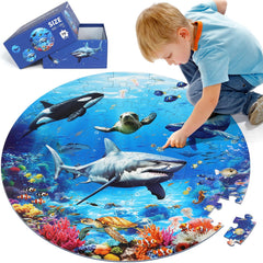 DIGOBAY round ocean puzzle with a vibrant underwater scene for kids, ideal family puzzle time.