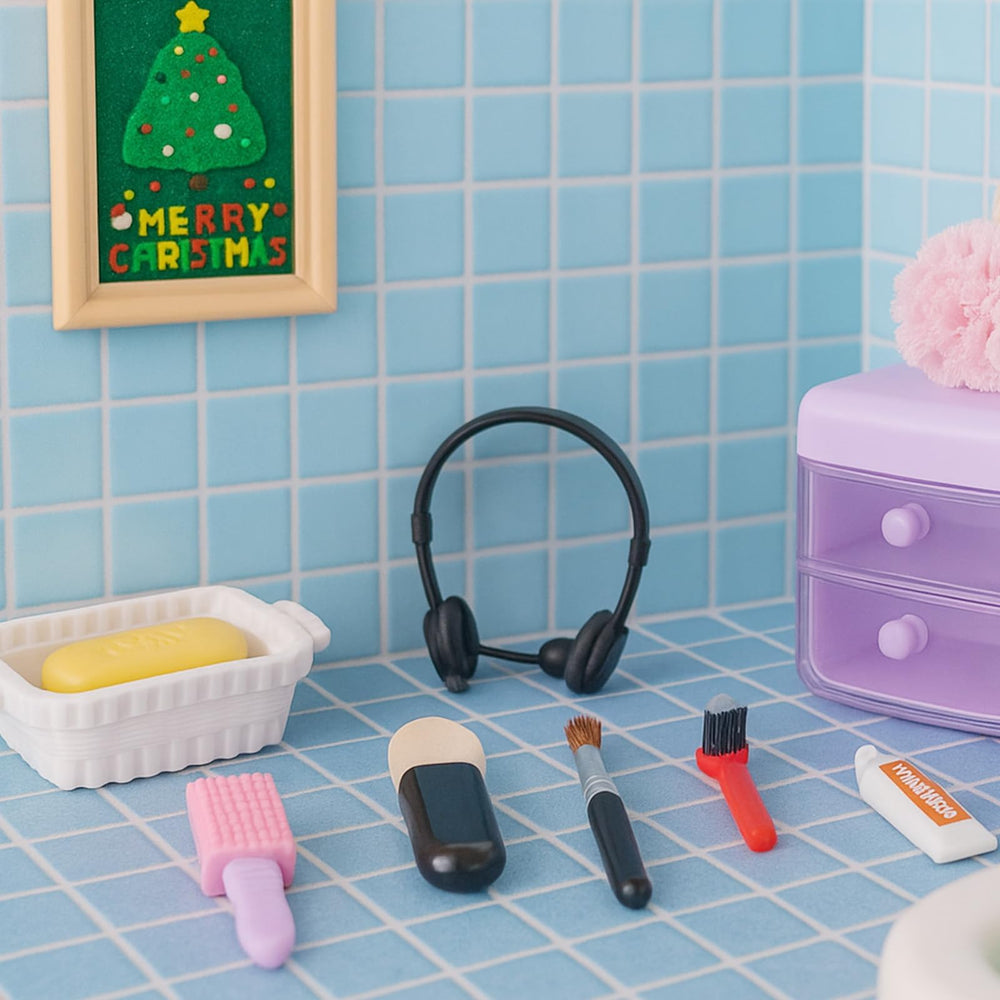Diinokiy vanity mirror enhances dollhouse dressing area.