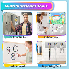 Dilabnba rainbow magnets on refrigerator demonstrate versatile magnetic surface use