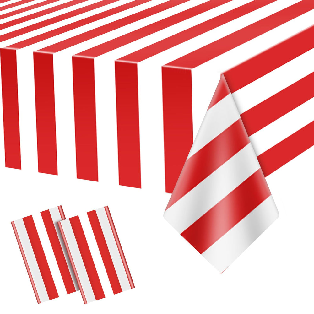Dimglujeap carnival tablecloth in red and white stripes protects surfaces during festive parties.