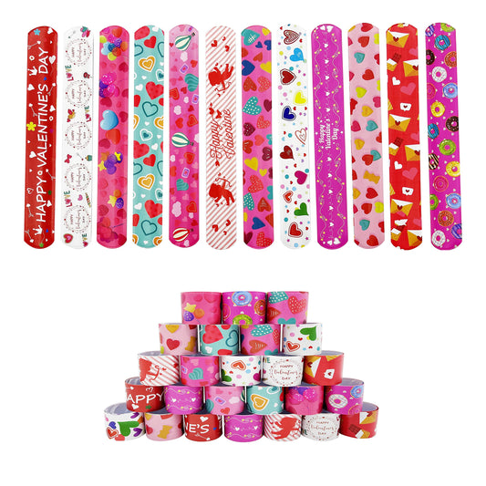 DimiGlobal Valentine slap bracelets 24pack: vivid designs for classroom party favors.