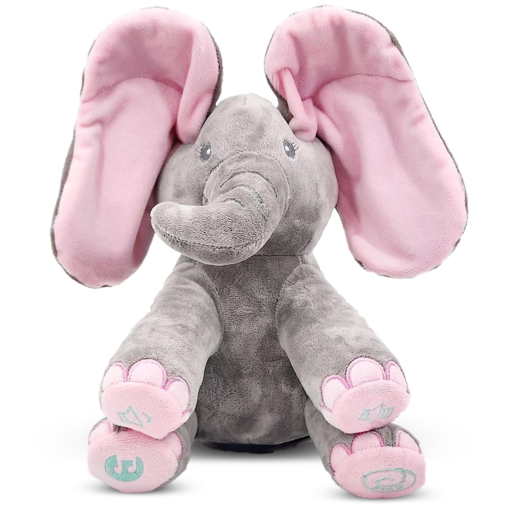 Dimple Kaia Peek A Boo Elephant toy with peek-a-boo ears to engage babies.