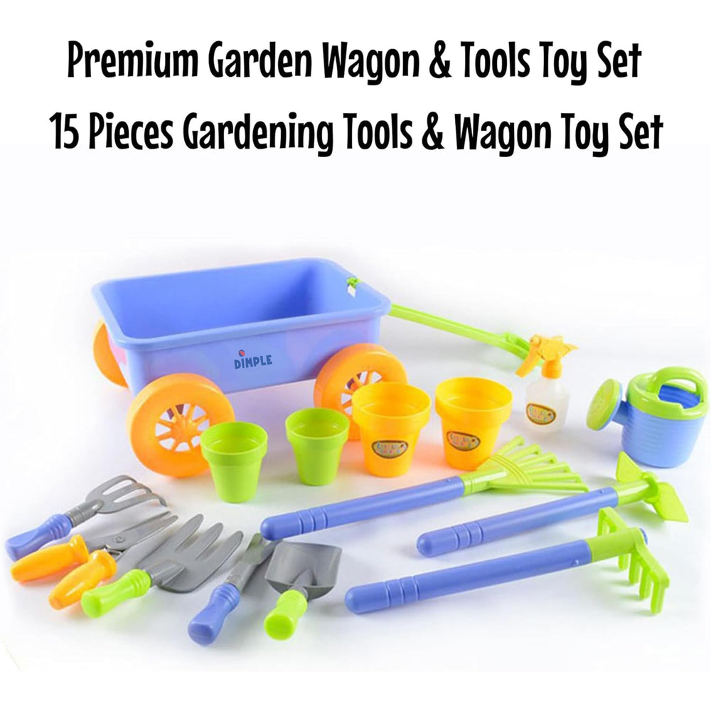 Dimple kids garden tools kit with non-slip handles designed for play.