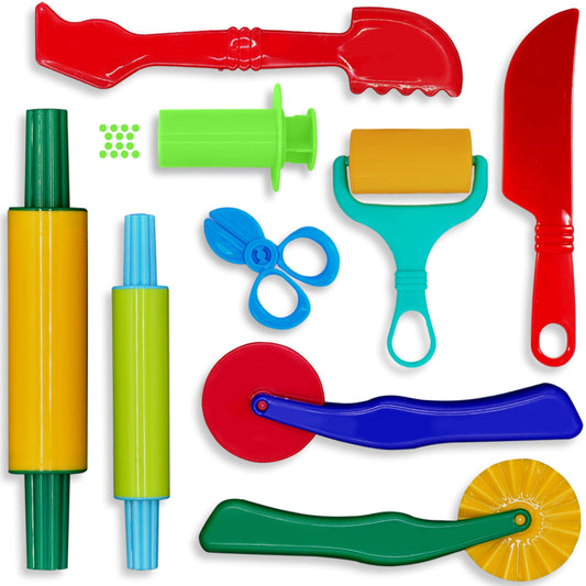 DIMROM nine-piece play dough tools set for creative shaping and sculpting at home.
