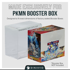 Crystal-clear plastic preserves visibility of PKMN booster boxes.