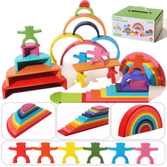 Dinhon rainbow stack set blocks ready for open-ended play and creativity.