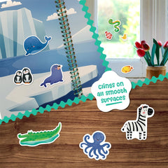 Dino Mini Stick4Ever jelly stickers on a window demonstrate strong cling and easy cleanup