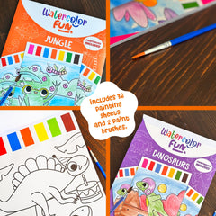 DINO MINI Watercolor Fun Pack pages with friendly scenes ready to paint