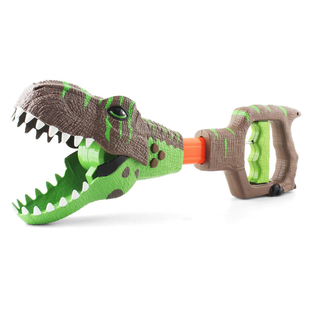 DINOBROS Dinosaur Chomper toy with snapping mouth enhances imaginative play and tactile exploration.