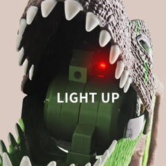 DINOBROS close-up shows snapping jaws for engaging tactile interaction during pretend hunts.