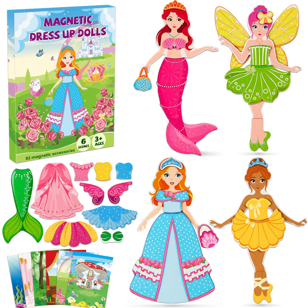 DINSUMRUG magnetic dress-up dolls with four characters for imaginative play.
