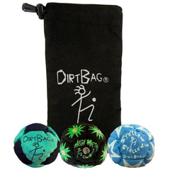 DIRTBAG All Star Footbag 3-Pack with Pouch in green and black for on-the-go practice