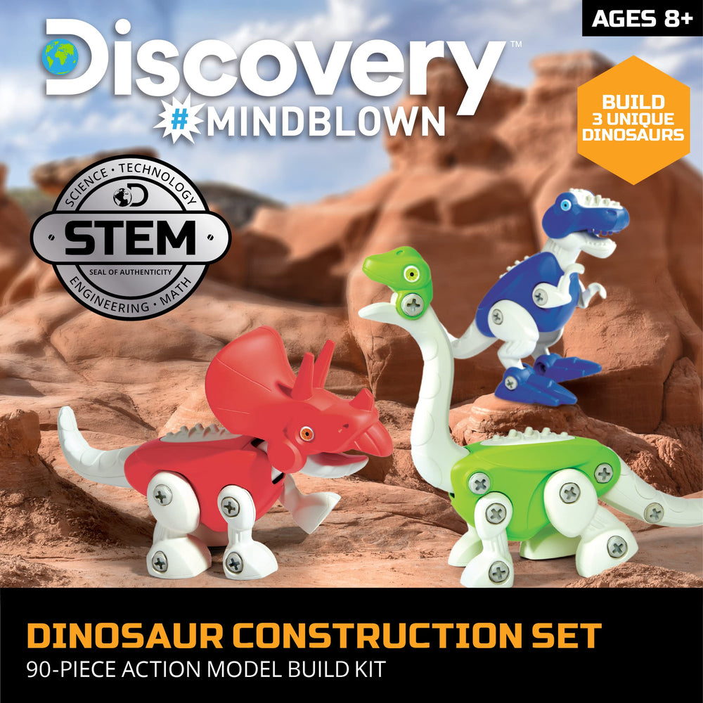 Discovery Dinosaur powered driver tool shown with screws for quick builds.