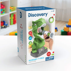 Discovery Hungry T-Rex Feeding Game enhances hand-eye coordination through target practice.