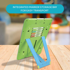 Discovery Neon Glow Drawing Easel includes marker storage bay for organization
