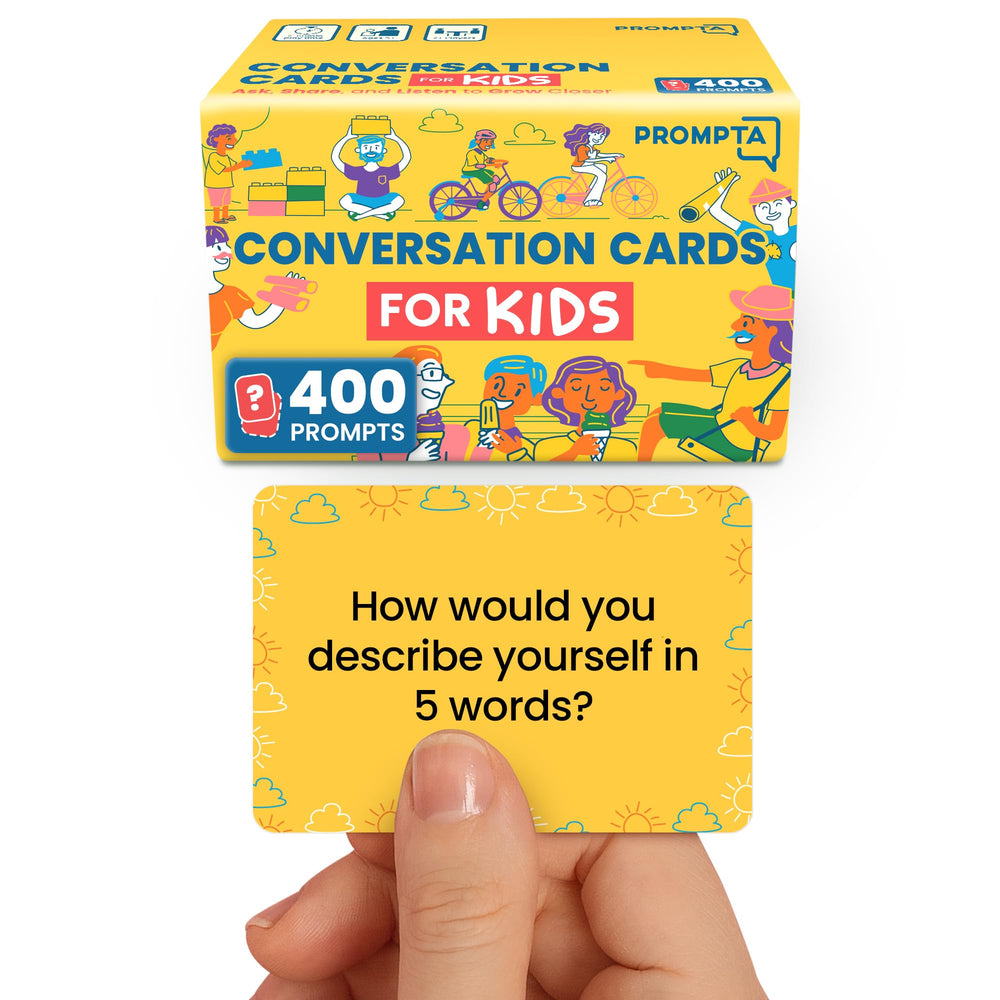 Discussables 400 conversation cards deck closeup for engaging family conversations.