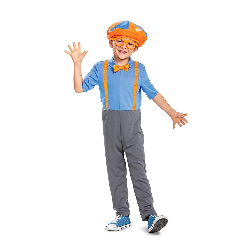 Disguise Blippi costume jumpsuit with attached suspenders for easy toddler dressing
