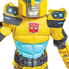 Disguise Bumblebee Muscle Costume graphics stay vibrant with an all-over Bumblebee print.