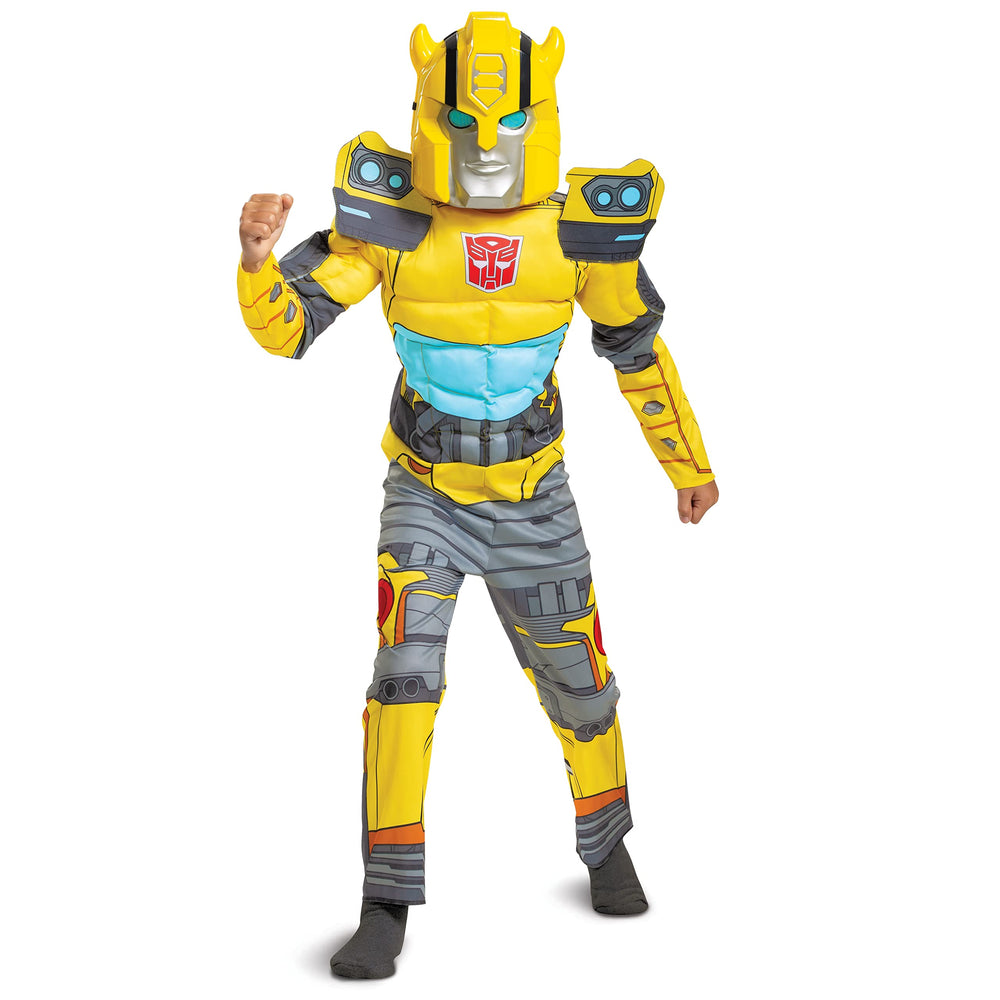Disguise Bumblebee Muscle Costume jumpsuit front view shows padded chest for action-packed play.