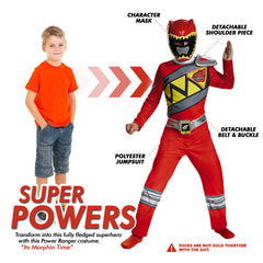 Mask close-up showing official licensed Red Ranger design for role play