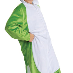 Disguise Yoshi hood with face provides recognizable character detail.