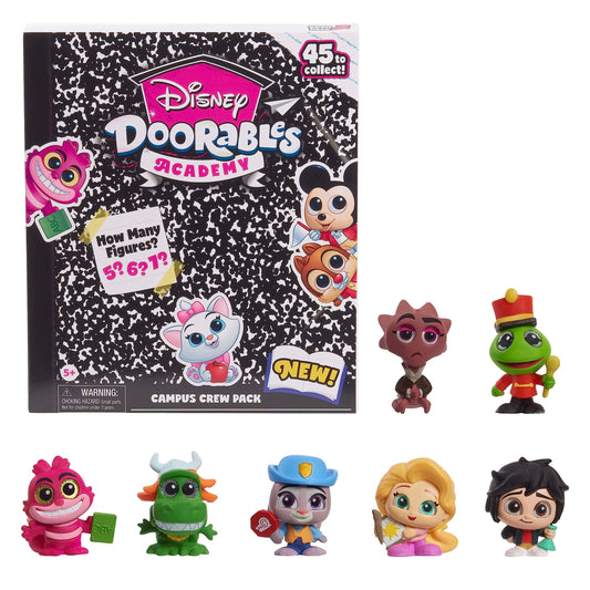 Disney Doorables Academy Campus Crew Pack figures ready for display and trading.