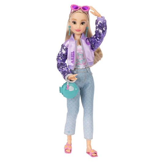 Disney ILY 4EVER Ariel doll in purple shiny jacket and blue denim jeans for stylish play