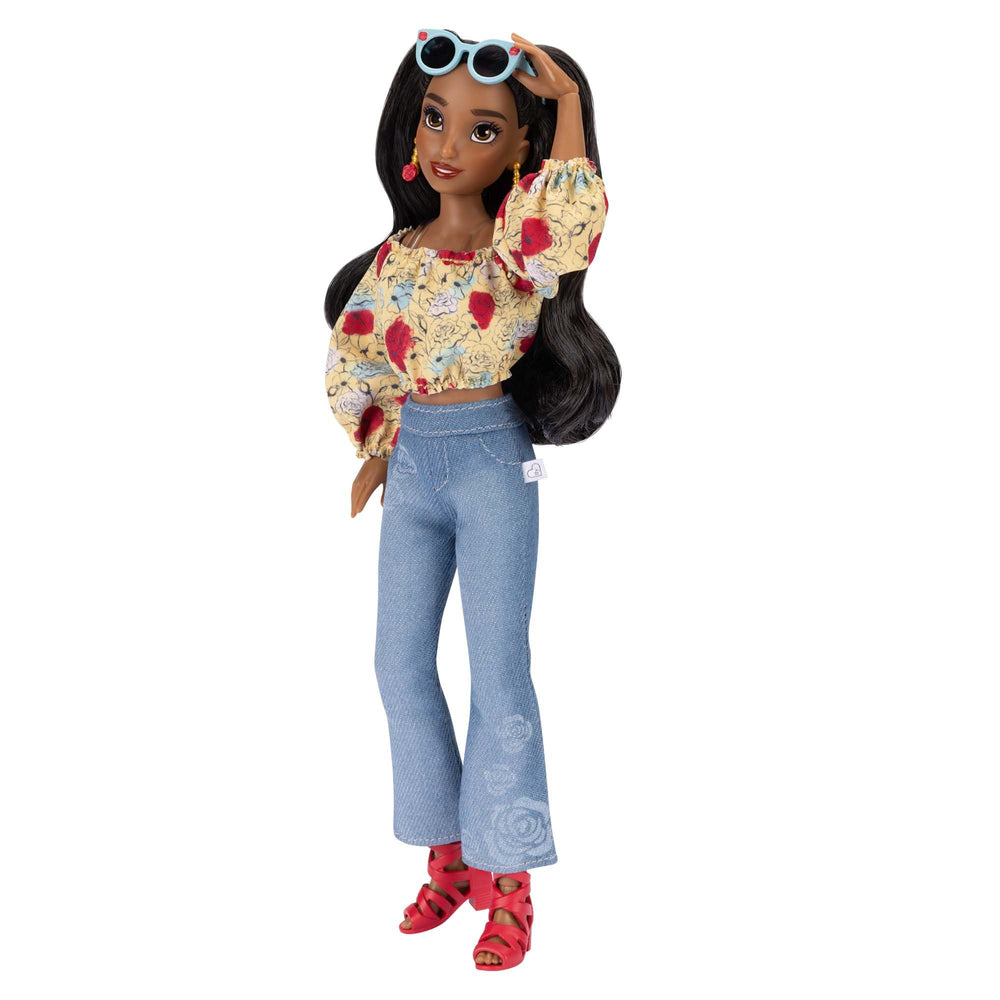 Disney ILY 4EVER Belle doll showcases glitter Mickey ring for collectible flair.