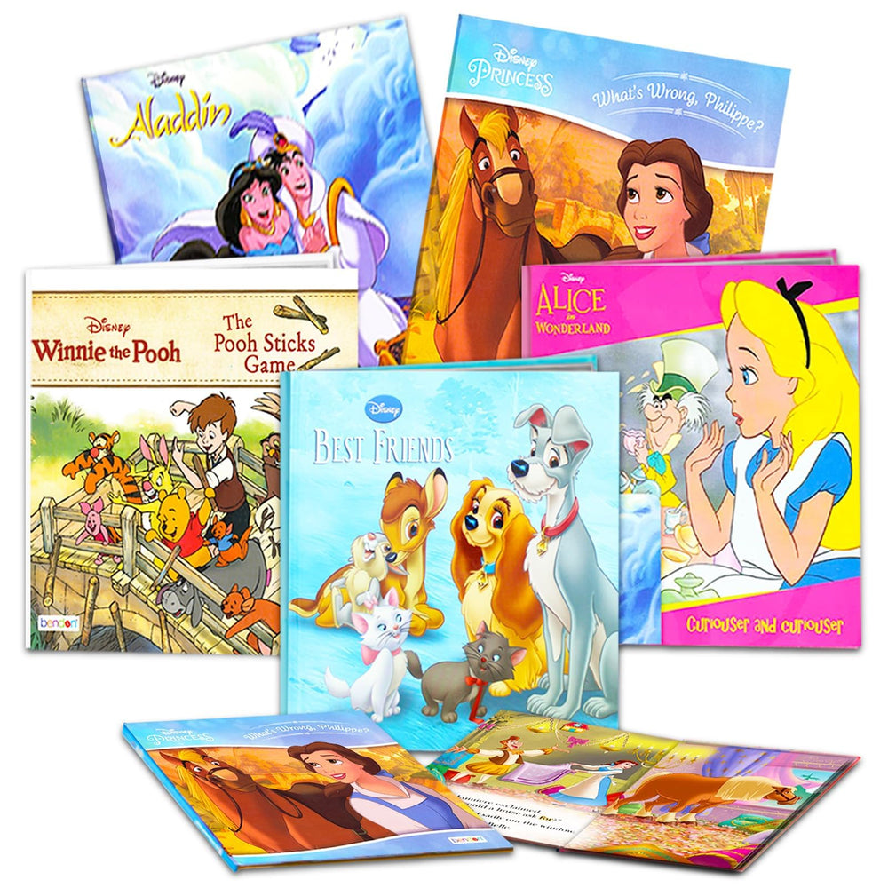 Close-up of illustrated pages from Disney Princess set highlighting friendly characters for curious toddlers.
