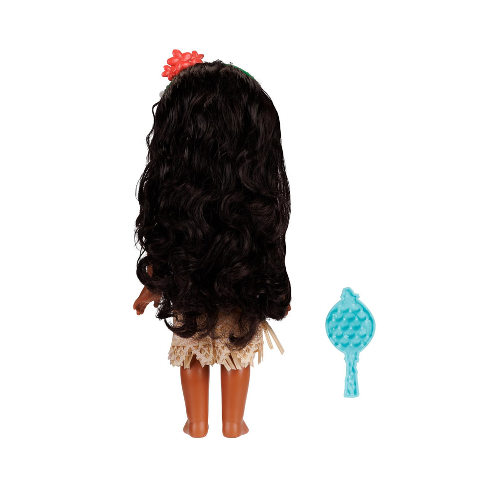 Flower headband adds tropical flair to Moana doll.