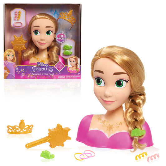 Disney Princess Rapunzel styling head with long blonde hair for brushing and styling.