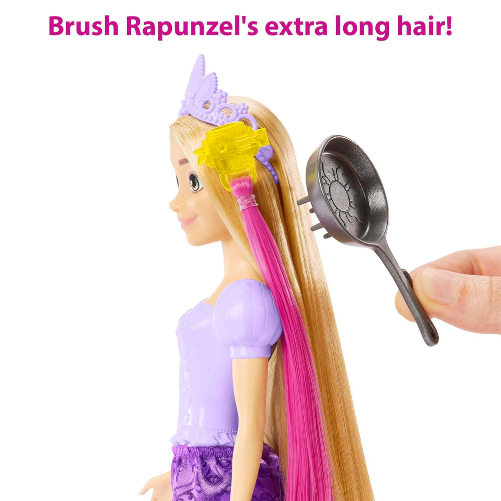 Rapunzel wearing a purple gown and tiara for authentic dress-up.